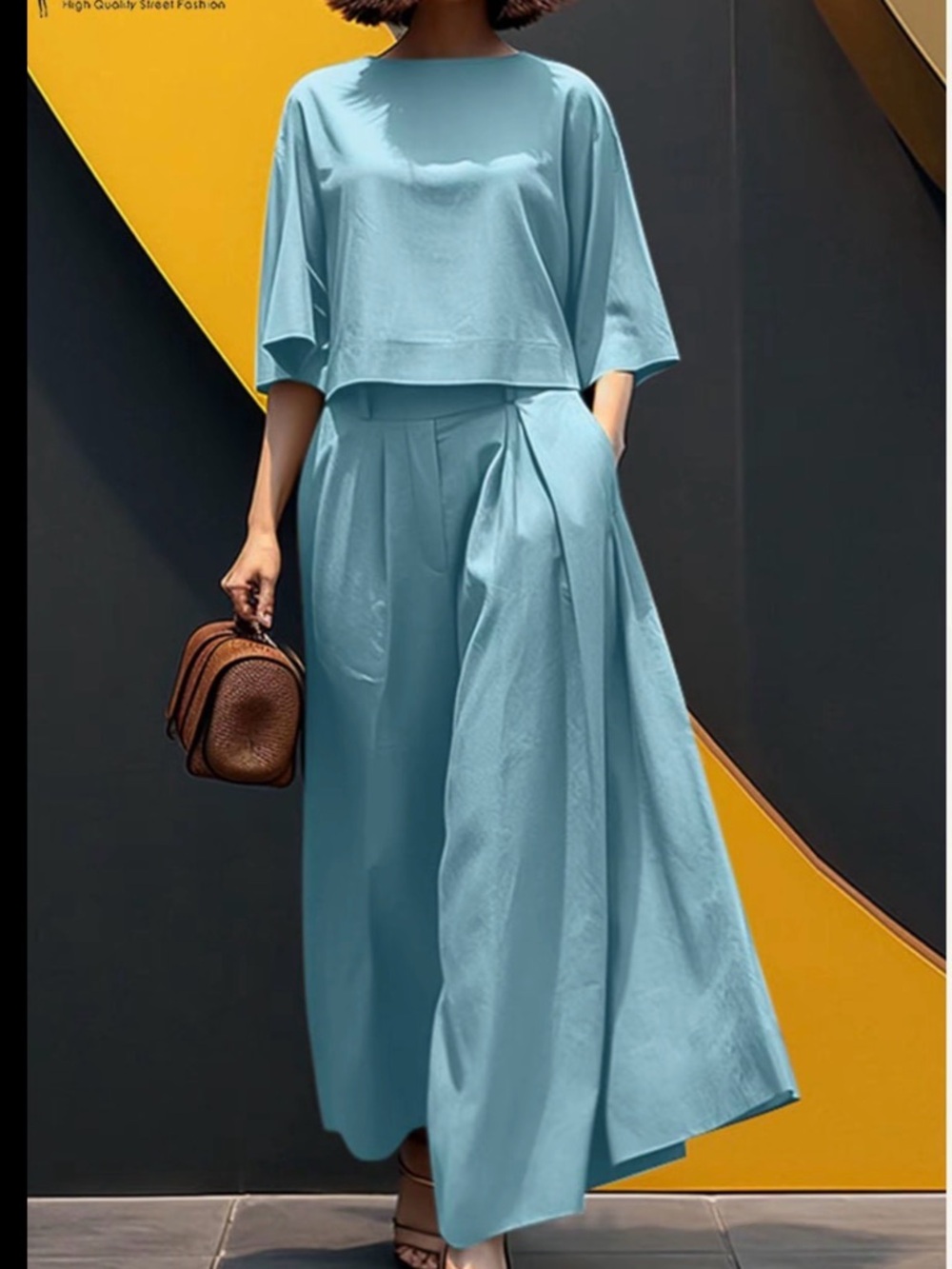 Aqua Blue 2-Piece Wide-Leg Set